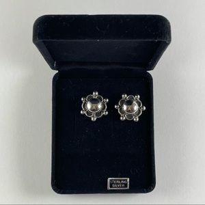 Vintage Sterling Silver Dome Flower Earrings